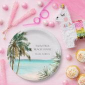 Personalisierte tropische Palmen Blätter Blue Beac Pappteller (Party)