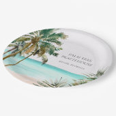 Personalisierte tropische Palmen Blätter Blue Beac Pappteller (Schrägansicht)