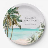 Personalisierte tropische Palmen Blätter Blue Beac Pappteller (Vorderseite)