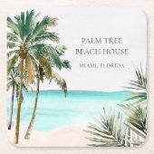 Personalisierte tropische Palmen Blätter Blue Beac Rechteckiger Pappuntersetzer (Vorderseite)