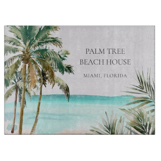 Personalisierte tropische Palmen Blätter Blue Beac Schneidebrett (Vorderseite)