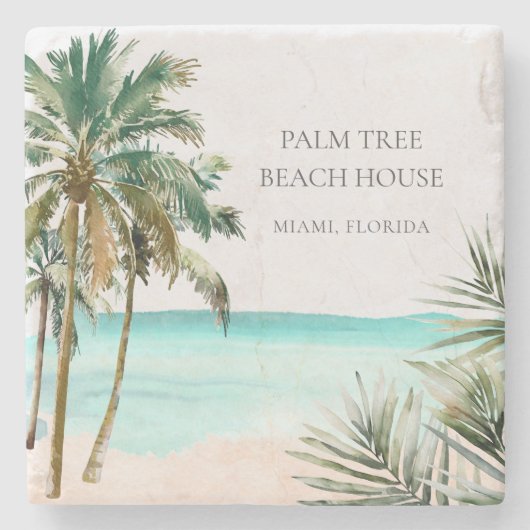 Personalisierte tropische Palmen Blätter Blue Beac Steinuntersetzer (Vorderseite)