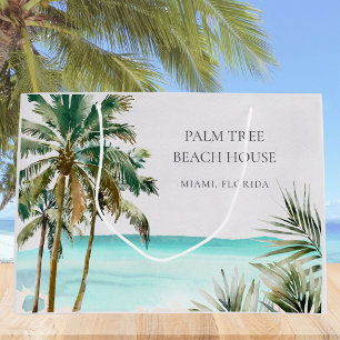 Personalisierte tropische Palmenblätter Blaue Strä Große Geschenktüte