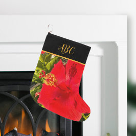 Personalisierte tropische rote Blume Großer Weihnachtsstrumpf