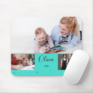 Personalisierte Türkis-Schul-Foto-Collage-Name Mousepad