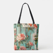 Personalisierte Türkis Shabby Chic Rose Tasche (Rückseite)