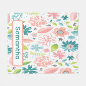 Personalisierte Türkis- und Rosa-Blumenmuster Fleecedecke (Vorderseite (Horizontal))