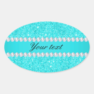 Personalisierte türkisfarbene Sequenzen und Diaman Ovaler Aufkleber