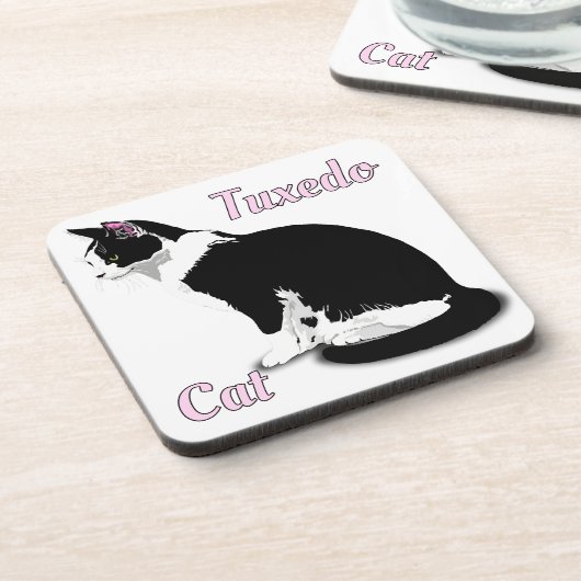 Personalisierte Tuxedo-Katze Getränkeuntersetzer (Linke Seite)