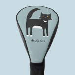 Personalisierte Tuxedo-Katze Golf Headcover<br><div class="desc">Eine niedliche,  schwarz-weiße Tuxedokatze auf einem fruchtig-blauen Hintergrund,  perfekt für Tierfreunde. Ändern Sie den Namen zum Anpassen. Originelle Kunst von Nic Squirrell.</div>