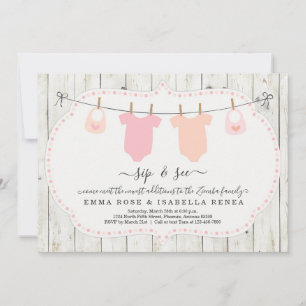 Personalisierte Twin Girls Sip and See Einladung