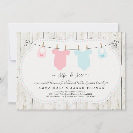 Personalisierte Twins & Girl - Einladung (Vorderseite)