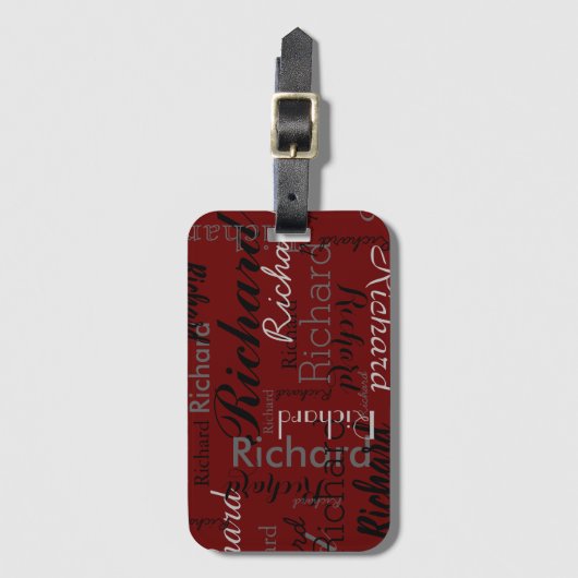 Personalisierte Typografie Muster dunkelrot Gepäckanhänger (Vorderseite Vertikal)