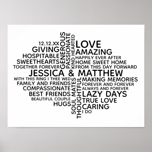 Personalisierte Typografie Word Cloud für Paare Poster (Vorne)