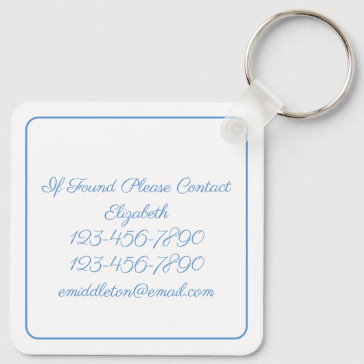 Personalisierte Uferfarbe Blau und Weiß Schlüsselanhänger (Rückseite)