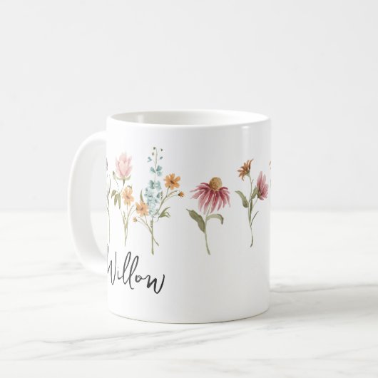 Personalisierte Umarmung mit Namen in Wildblume Fi Kaffeetasse (Vorderseite Links)
