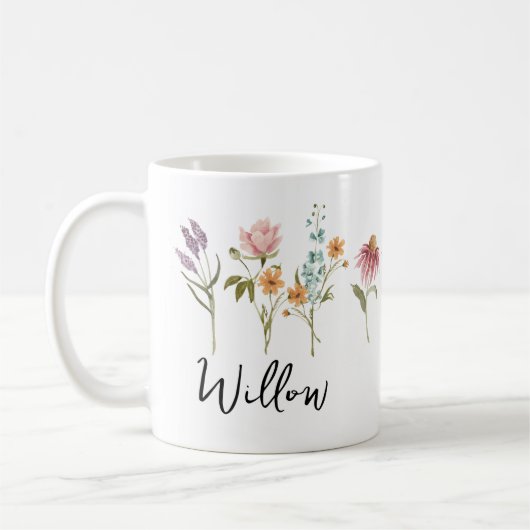 Personalisierte Umarmung mit Namen in Wildblume Fi Kaffeetasse (Links)