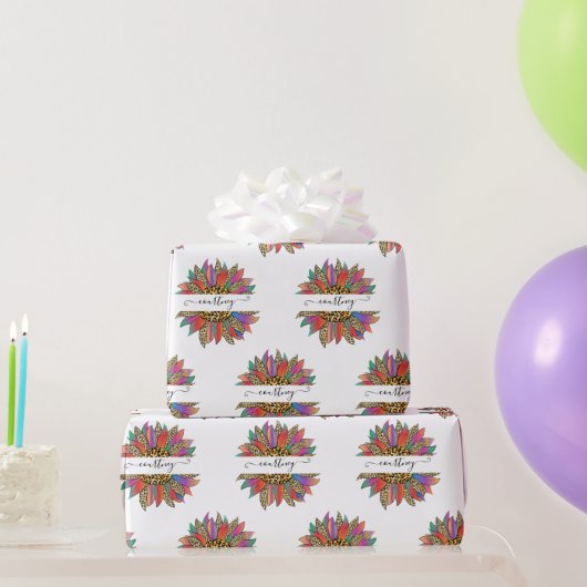 Personalisierte Umhüllung aus Regenbogen und Leopa Geschenkpapier (Partygeschenke)