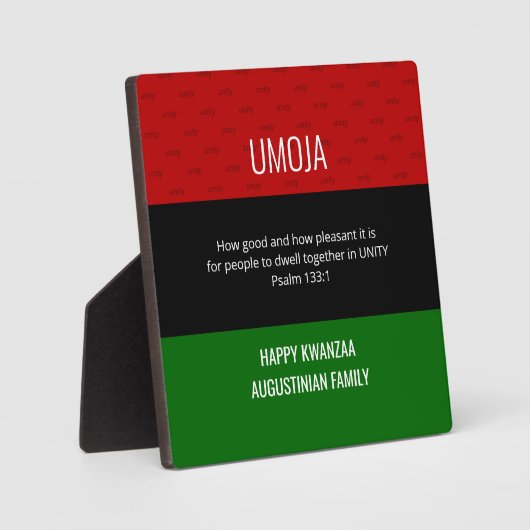 Personalisierte UMOJA Unity Happy Kwanzaa Plaque Fotoplatte (Vorderseite)
