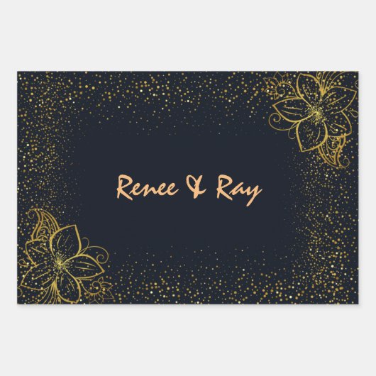 Personalisierte Umschlagpapier für Schwarz und Gol Geschenkpapier Set (Vorderseite 3)