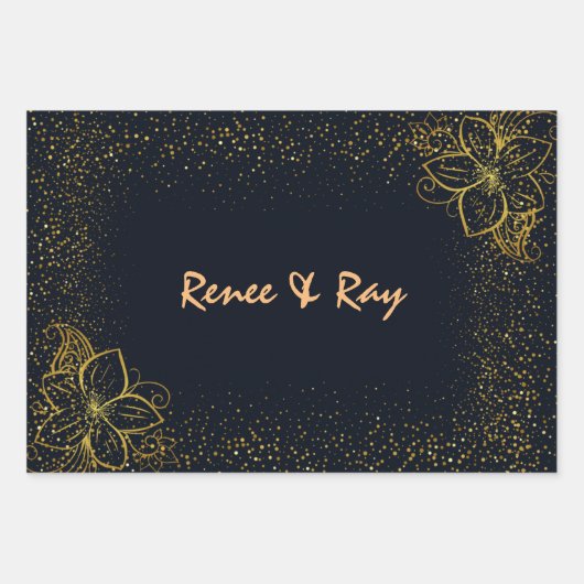 Personalisierte Umschlagpapier für Schwarz und Gol Geschenkpapier Set (Vorderseite 2)