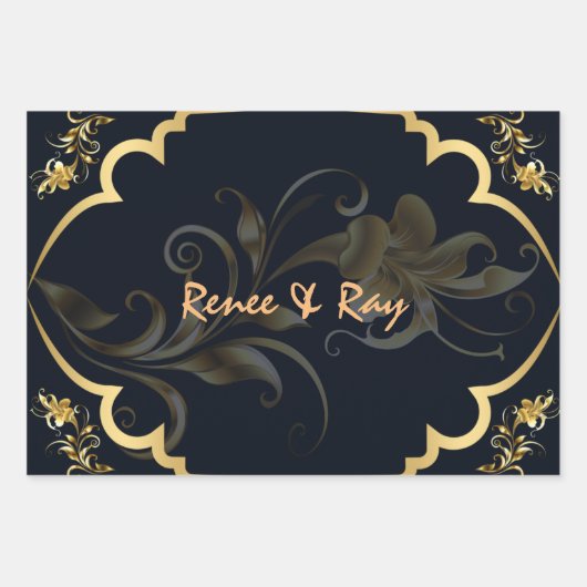Personalisierte Umschlagpapier für Schwarz und Gol Geschenkpapier Set (Vorderseite)