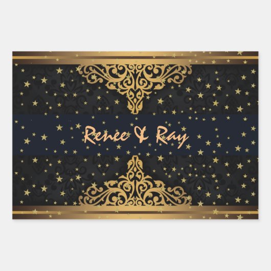 Personalisierte Umschlagpapier für Schwarz und Gol Geschenkpapier Set (Vorderseite 3)