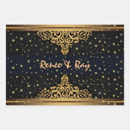 Personalisierte Umschlagpapier für Schwarz und Gol Geschenkpapier Set (Vorderseite 2)