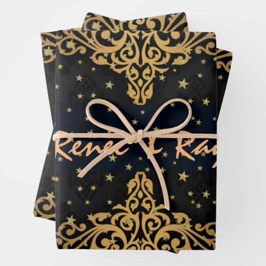Personalisierte Umschlagpapier für Schwarz und Gol Geschenkpapier Set (Beispiel)