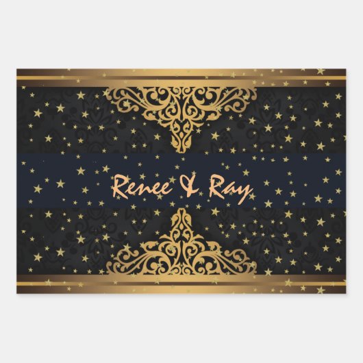 Personalisierte Umschlagpapier für Schwarz und Gol Geschenkpapier Set (Vorderseite)