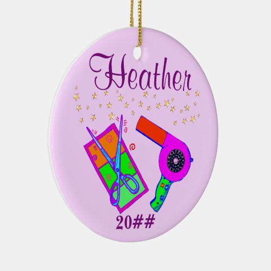 PERSONALISIERTE UND DATIERTE HAARSTYLISTISCHE ORNA KERAMIK ORNAMENT (Rechts)