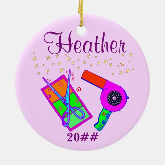 PERSONALISIERTE UND DATIERTE HAARSTYLISTISCHE ORNA KERAMIK ORNAMENT (Hinten)