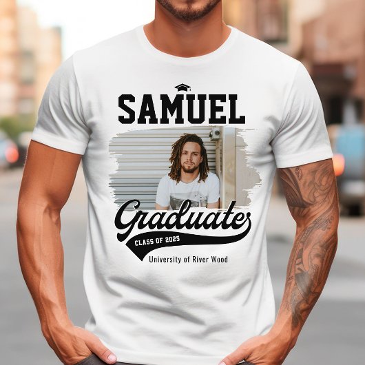 Personalisierte Uni Graduate Foto Abschluss T-Shirt