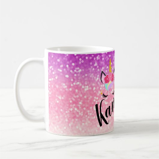 Personalisierte Unicorn Ombre Glitzer-Kaffee-Tasse Kaffeetasse (Links)