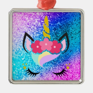 Personalisierte Unicorn Ombre Glitzer Ornament Aus Metall