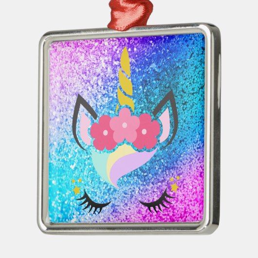 Personalisierte Unicorn Ombre Glitzer Ornament Aus Metall (Links)