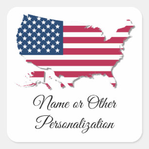 Personalisierte United Staaten Map Flag White Red  Quadratischer Aufkleber