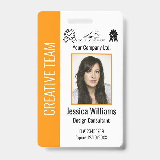Personalisierte Unternehmensmitarbeiter-ID Orange Ausweis (Vorderseite)
