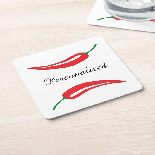 Personalisierte Untersetzer mit rotem Chili (angewinkelt)