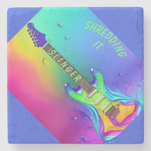 Personalisierte Untersetzer, Neon Guitar, Boho Steinuntersetzer (Vorderseite)