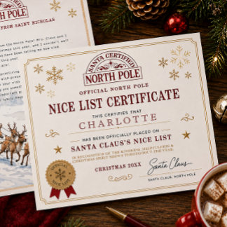 Personalisierte Urkunde der netten Liste von Santa