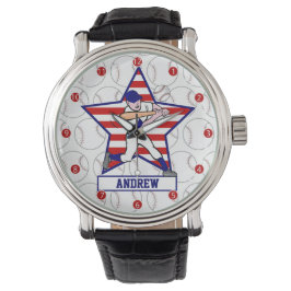 Personalisierte US Flagge Baseball Batter v1 Armbanduhr