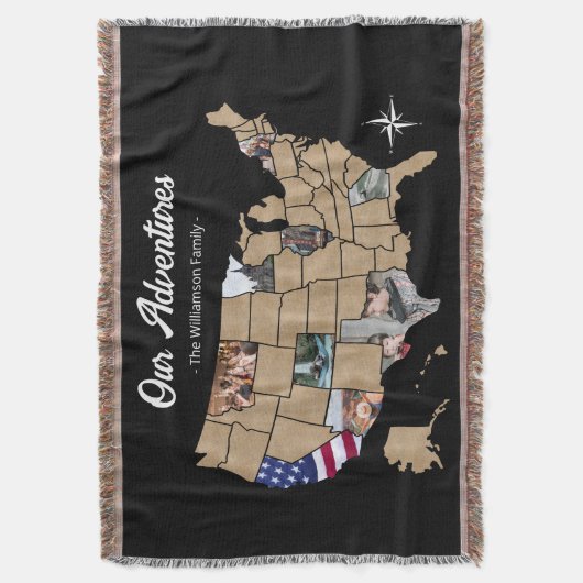 Personalisierte US-Reisekarte Decke (Vorderseite Vertikal)