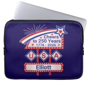 Personalisierte USA 250 – Patriotische Retro-Leuch Laptopschutzhülle