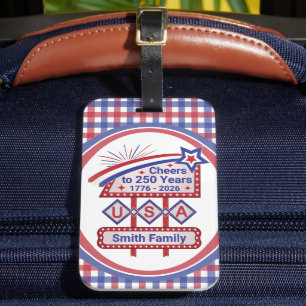 Personalisierte USA 250 – Patriotische Retro-Marki Gepäckanhänger