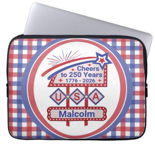Personalisierte USA 250 – Patriotische Retro-Marki Laptopschutzhülle