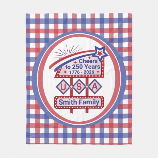 Personalisierte USA 250–Patriotische Retro-Markise Fleecedecke (Vorderseite)