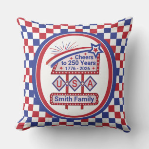 Personalisierte USA 250–Patriotische Retro-Markise Kissen