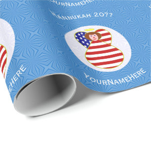Personalisierte USA-Engel-Hanukkah-Flagge Geschenkpapier