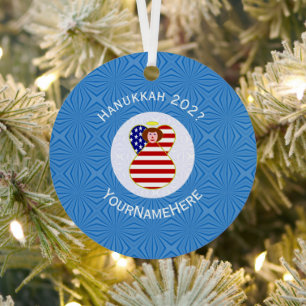 Personalisierte USA-Engel-Hanukkah-Flagge Ornament Aus Metall